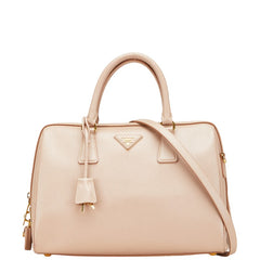 プラダ 三角ロゴプレート ハンドバッグ ショルダーバッグ 2WAY BL0823 ピンク ベージュ サフィアーノ レザー レディース PRADA 【中古】
