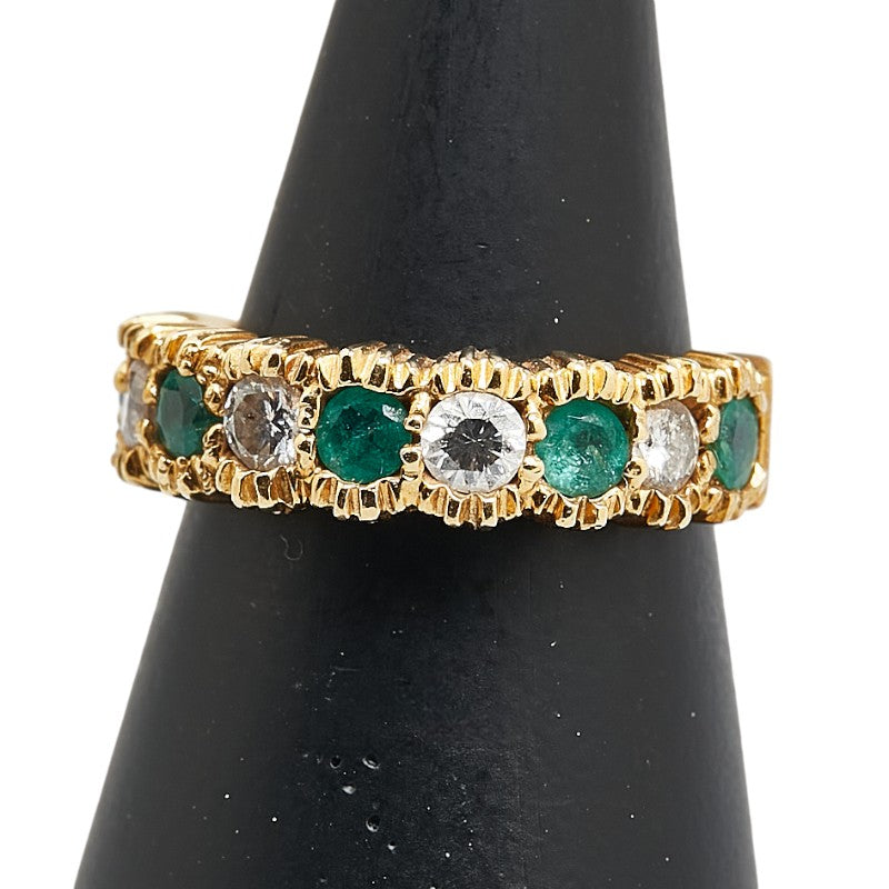 K18YG イエローゴールド ダイヤ0.4ct エメラルド0.4ct リング 指輪 レディース 10号 【中古】