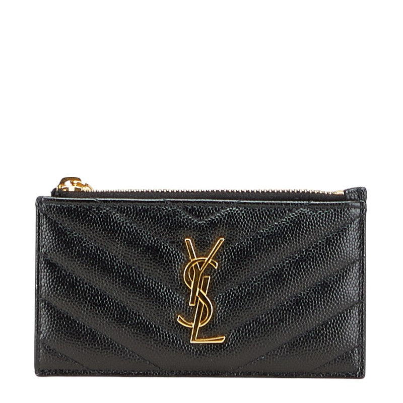 サンローラン YSLモノグラム グレイン ド プードル エンボス カードケース ブラック レザー レディース SAINT LAURENT 【中古】