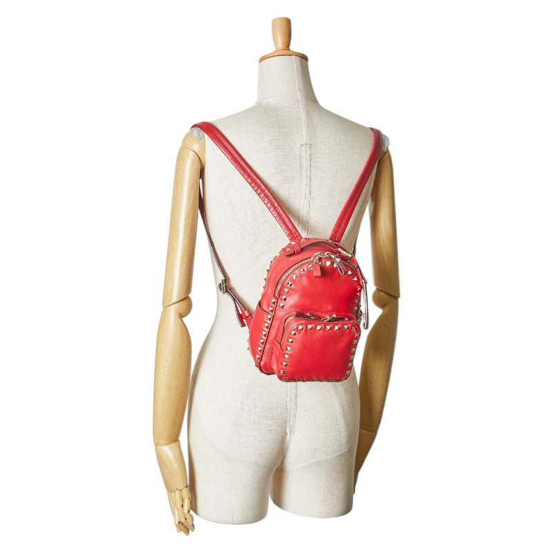 ヴァレンティノ ロックスタッズ リュック バックパック レッド レザー レディース VALENTINO 【中古】