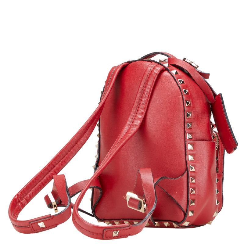 ヴァレンティノ ロックスタッズ リュック バックパック レッド レザー レディース VALENTINO 【中古】
