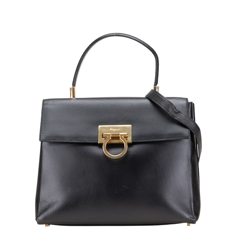 サルヴァトーレフェラガモ ガンチーニ ハンドバッグ ショルダーバッグ 2WAY AF-21 8657 ブラック レザー レディース Salvatore Ferragamo 【中古】