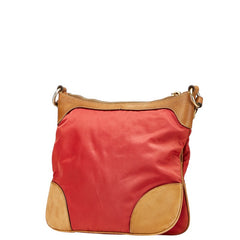 プラダ 三角ロゴプレート 斜め掛け ショルダーバッグ レッド ブラウン ナイロン レザー レディース PRADA 【中古】