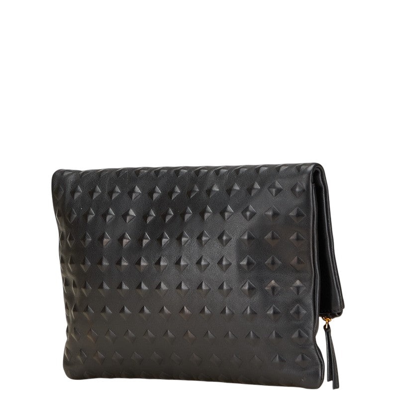 エム シー エム スタッズ型押し クラッチバッグ ブラック レザー メンズ MCM 【中古】