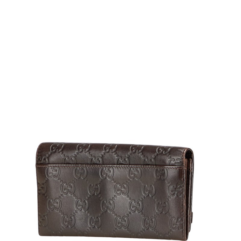 グッチ グッチシマ ロゴプレート 長財布 233112 ブラウン レザー レディース GUCCI 【中古】