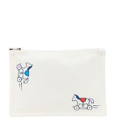 エルメス アダダ 木馬 トゥルースフラット ポーチ ホワイト コットン レディース HERMES 【中古】