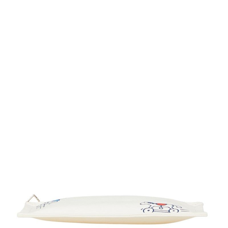 エルメス アダダ 木馬 トゥルースフラット ポーチ ホワイト コットン レディース HERMES 【中古】