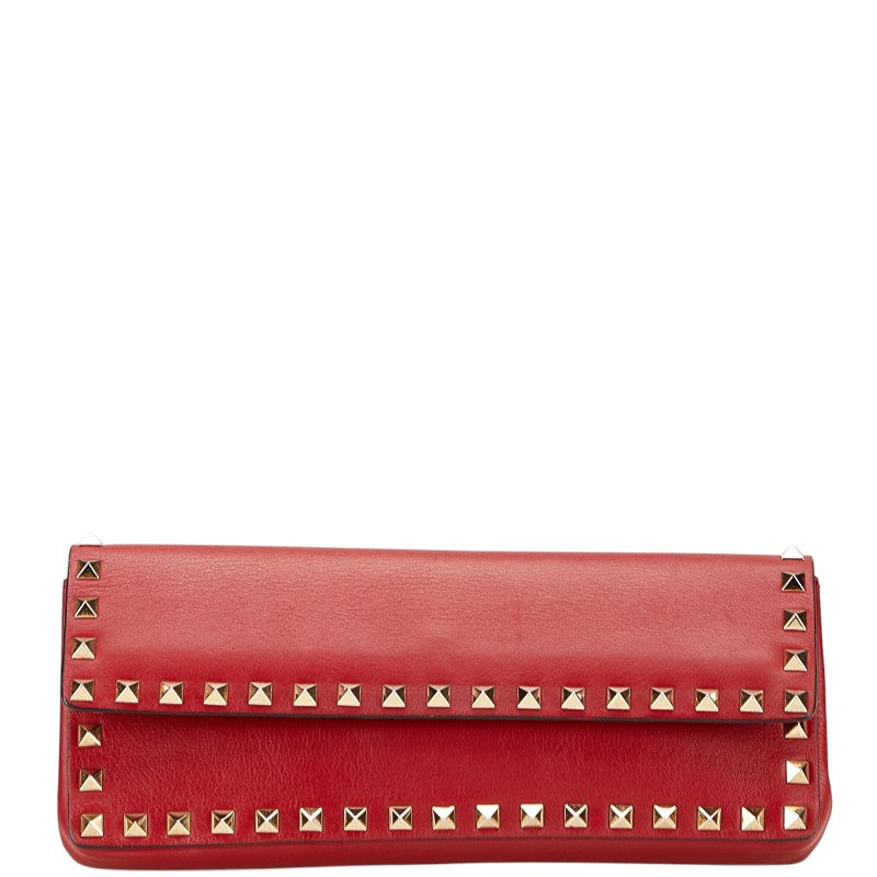 ヴァレンティノ ロックスタッズ クラッチバッグ レッド ゴールド レザー レディース VALENTINO 【中古】