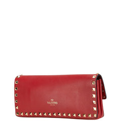 ヴァレンティノ ロックスタッズ クラッチバッグ レッド ゴールド レザー レディース VALENTINO 【中古】