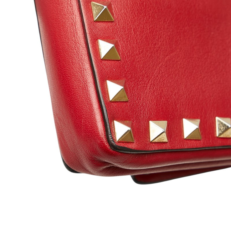 ヴァレンティノ ロックスタッズ クラッチバッグ レッド ゴールド レザー レディース VALENTINO 【中古】