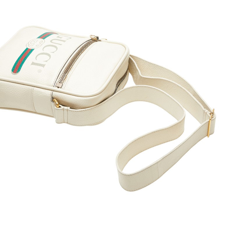 グッチ ロゴプリント ショルダーバッグ メッセンジャーバッグ 523591 ホワイト マルチカラー レザー レディース GUCCI 【中古】