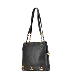 シャネル トリプル ココマーク チェーン ショルダーバッグ ブラック キャビアスキン レディース CHANEL 【中古】