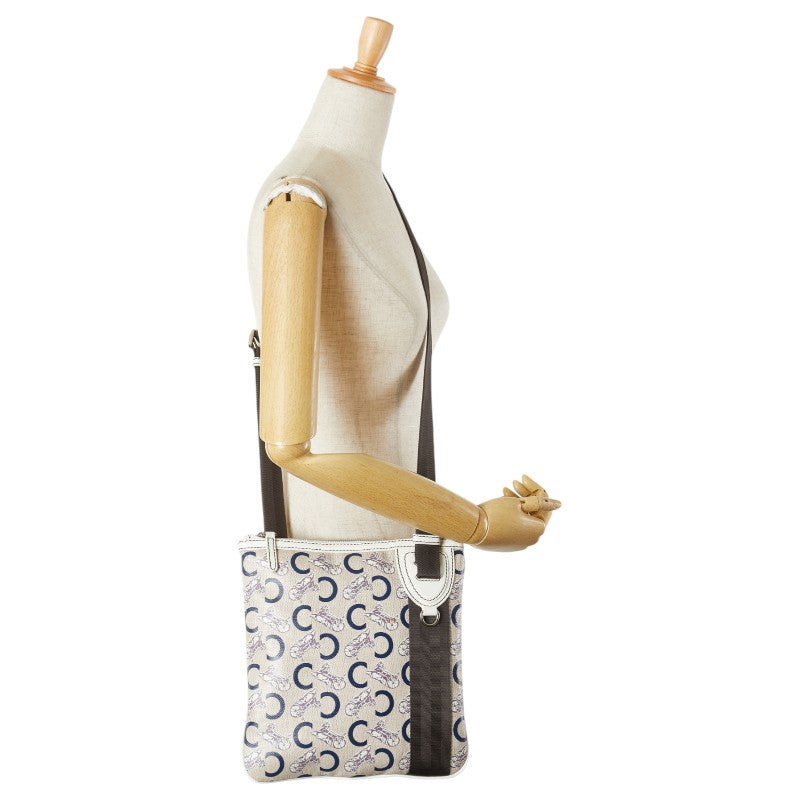 セリーヌ Cマカダム 馬車 ショルダーバッグ ベージュ ホワイト ブルー PVC レザー レディース CELINE 【中古】