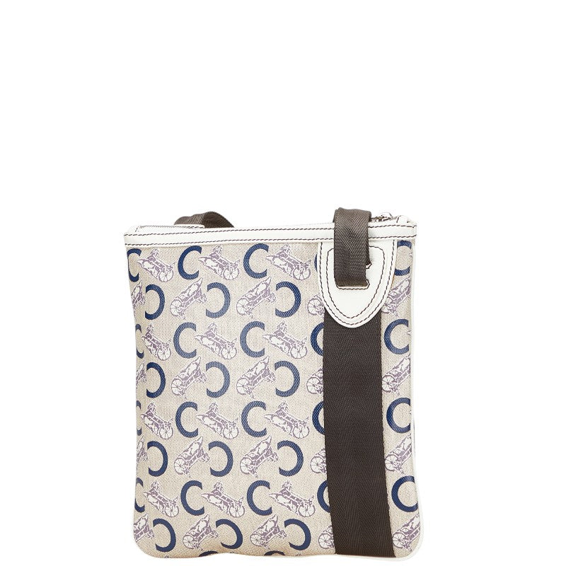 セリーヌ Cマカダム 馬車 ショルダーバッグ ベージュ ホワイト ブルー PVC レザー レディース CELINE 【中古】
