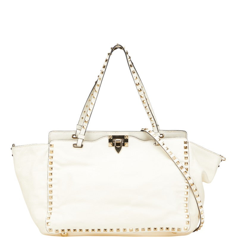 ヴァレンティノ ロックスタッズ ハンドバッグ ショルダーバッグ 2WAY ホワイト レザー レディース VALENTINO 【中古】