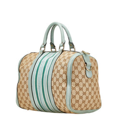 グッチ GGキャンバス シェリーライン ミニボストンバッグ ショルダーバッグ 2WAY 247205 ベージュ グリーン キャンバス レザー レディース GUCCI 【中古】