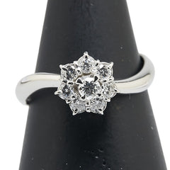 Pt900 プラチナ ダイヤ0.094ct ダイヤ0.28ct 花 フラワー モチーフ リング 指輪 レディース 11号 【中古】