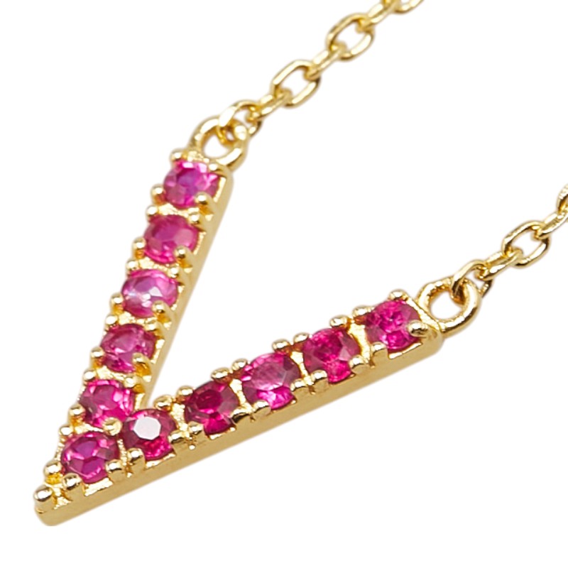 K18YG イエローゴールド ルビー V字 ペンダントネックレス レディース 【中古】