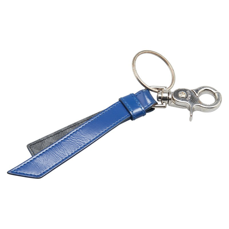 フェンディ ズッカ キーホルダー キーリング バッグチャーム 7AP060 AGRA シルバー ブルー メタル レザー レディース FENDI 【中古】