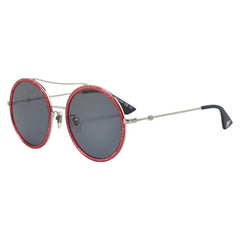 グッチ ツーブリッジ ラウンド サングラス GG0061S シルバー レッド メタル レディース GUCCI 【中古】