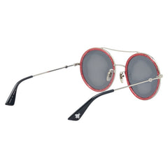 グッチ ツーブリッジ ラウンド サングラス GG0061S シルバー レッド メタル レディース GUCCI 【中古】