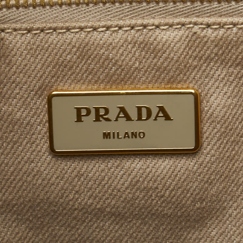 プラダ 三角ロゴプレート カナパM ハンドバッグ トートバッグ ベージュ キャンバス レディース PRADA 【中古】