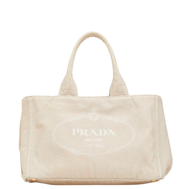 プラダ 三角ロゴプレート カナパM ハンドバッグ トートバッグ ベージュ キャンバス レディース PRADA 【中古】