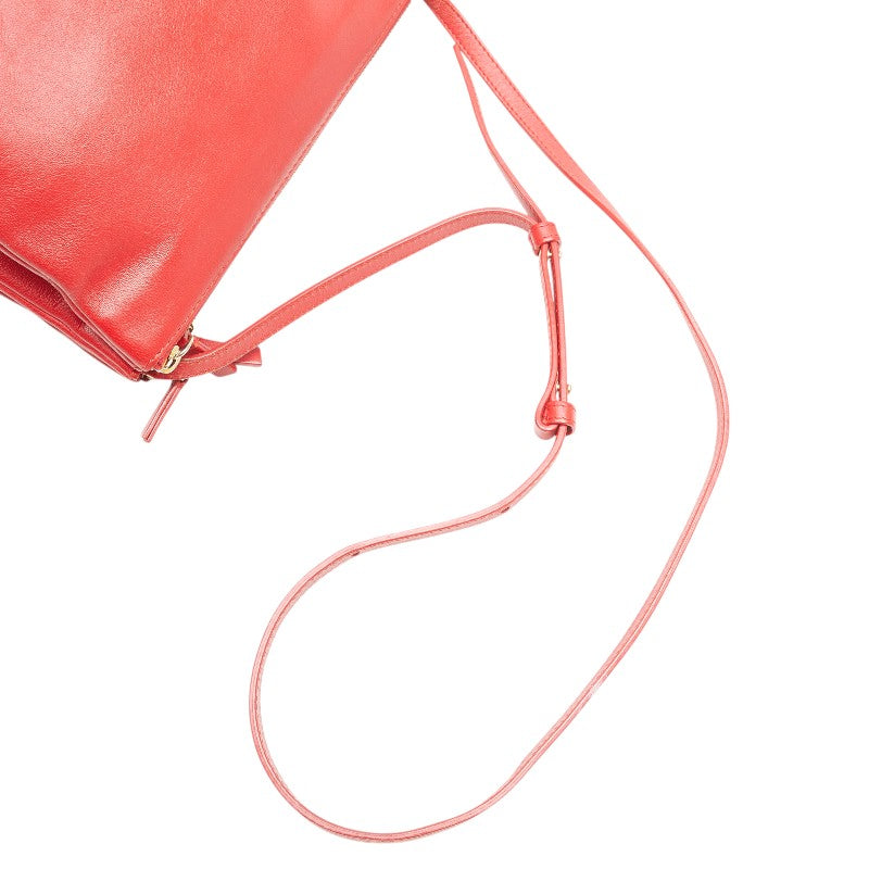 セリーヌ トリオ 斜め掛け ショルダーバッグ レッド レザー レディース CELINE 【中古】