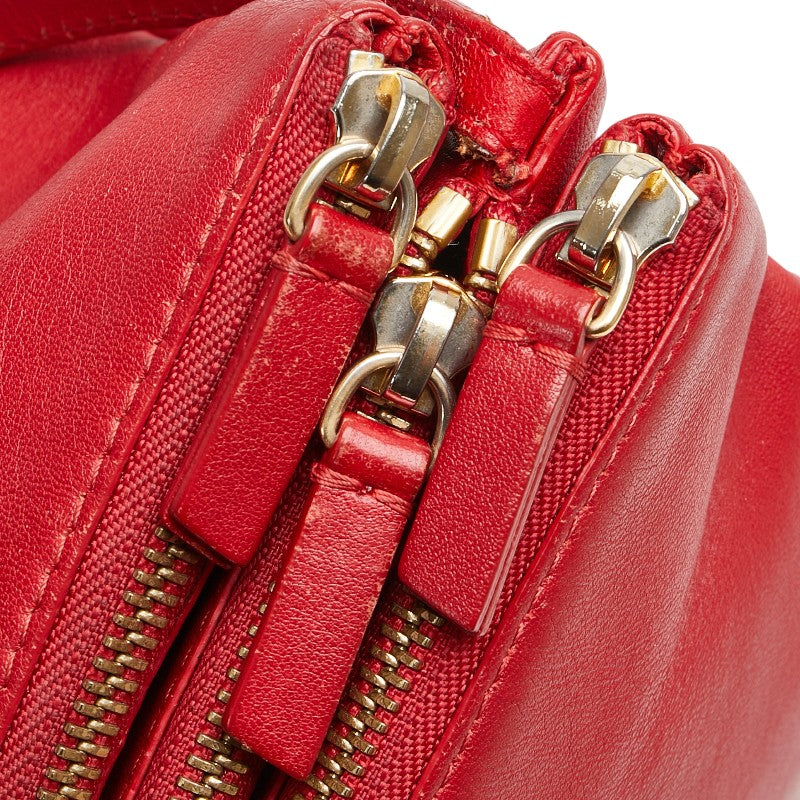 セリーヌ トリオ 斜め掛け ショルダーバッグ レッド レザー レディース CELINE 【中古】