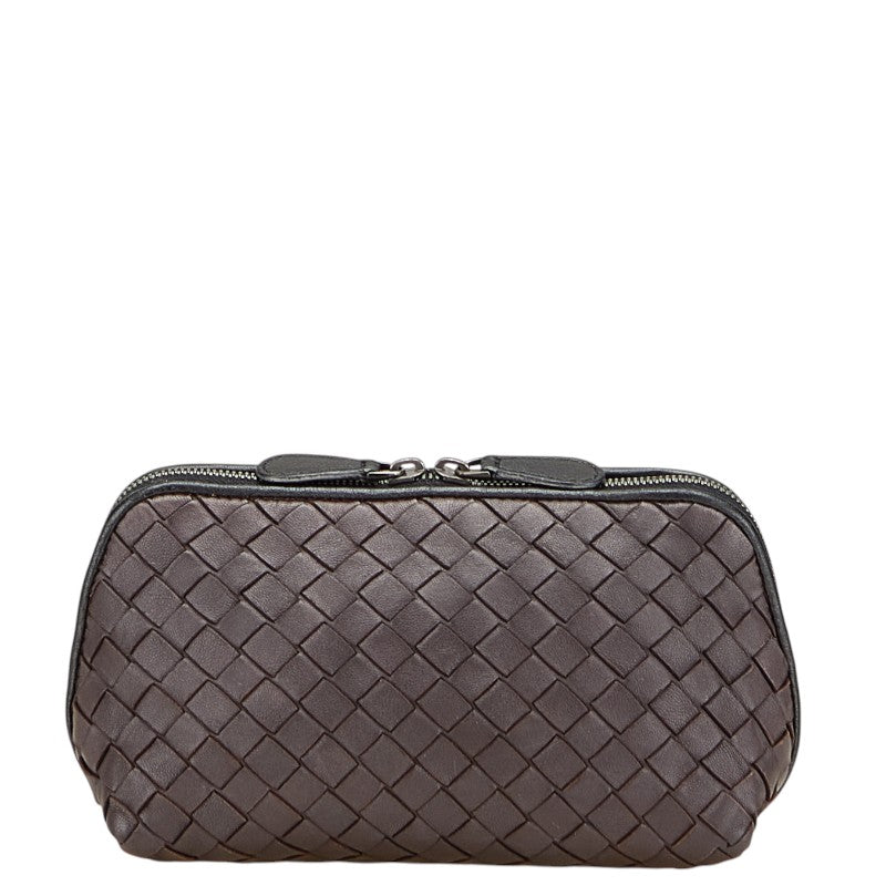 ボッテガヴェネタ イントレチャート ポーチ 小物入れ ブラウン レザー レディース BOTTEGAVENETA 【中古】