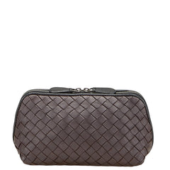 ボッテガヴェネタ イントレチャート ポーチ 小物入れ ブラウン レザー レディース BOTTEGAVENETA 【中古】