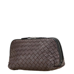 ボッテガヴェネタ イントレチャート ポーチ 小物入れ ブラウン レザー レディース BOTTEGAVENETA 【中古】