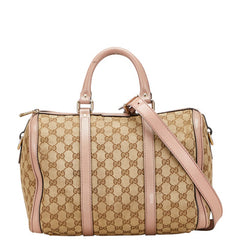 グッチ GGキャンバス ミニボストンバッグ ショルダーバッグ 2WAY 247205 ベージュ ピンク キャンバス レザー レディース GUCCI 【中古】