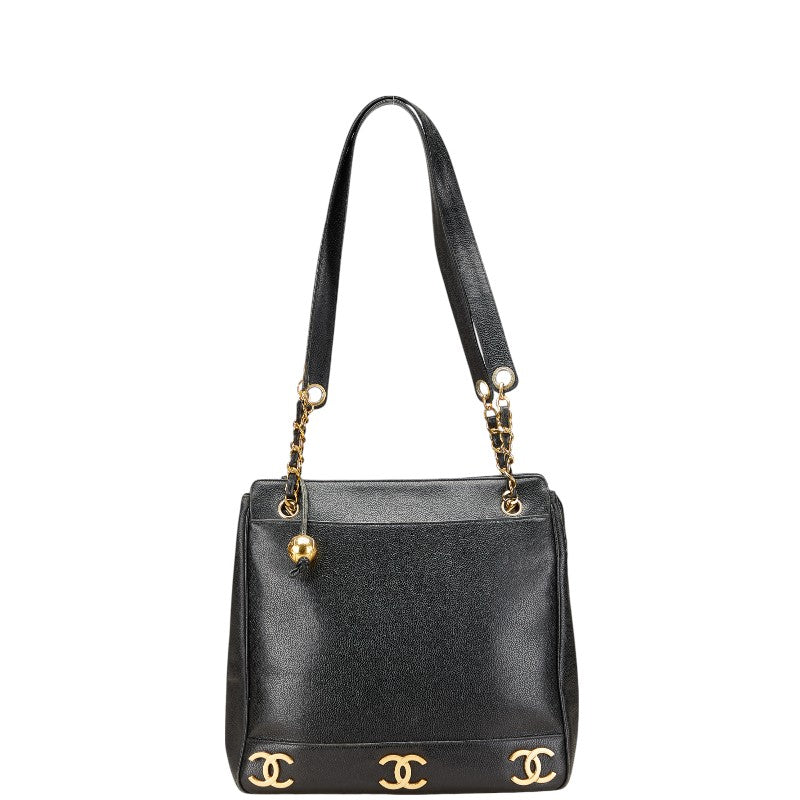 シャネル ココマーク ショルダーバッグ トートバッグ ブラック キャビアスキン レディース CHANEL 【中古】
