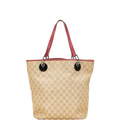 グッチ GGキャンバス トートバッグ ハンドバッグ 120836 ベージュ レッド キャンバス レザー レディース GUCCI 【中古】