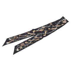 エルメス ツイリー Les Cles a Pois レクレアポア スカーフ ブラック ブラウン マルチカラー シルク レディース HERMES 【中古】