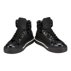 プラダ Re-Nylon マクロ スニーカー ハイトップ 7 1/2 2TG183 ブラック ホワイト ナイロン レザー メンズ PRADA 【中古】