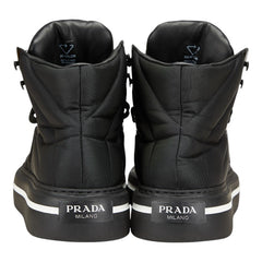 プラダ Re-Nylon マクロ スニーカー ハイトップ 7 1/2 2TG183 ブラック ホワイト ナイロン レザー メンズ PRADA 【中古】