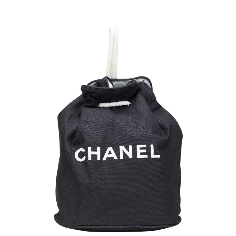 シャネル ノベルティ ロゴプリント プールバッグ ショルダーバッグ ブラック ホワイト キャンバス レディース CHANEL 【中古】