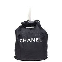 シャネル ノベルティ ロゴプリント プールバッグ ショルダーバッグ ブラック ホワイト キャンバス レディース CHANEL 【中古】