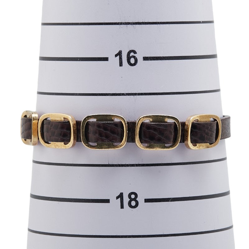 サルヴァトーレフェラガモ ブレスレット ブラウン ゴールド レザー メッキ レディース Salvatore Ferragamo 【中古】