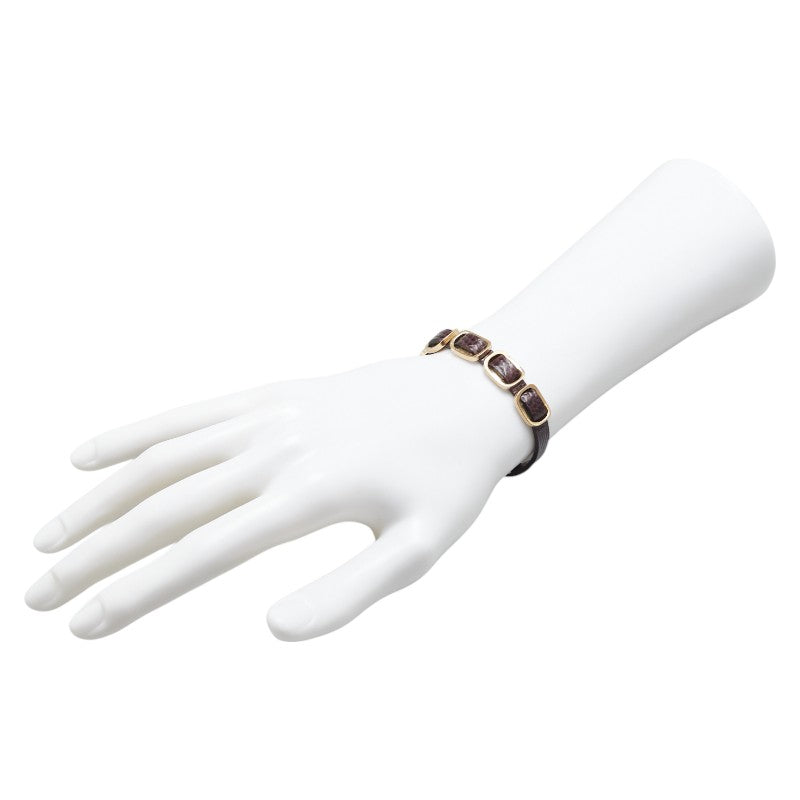 サルヴァトーレフェラガモ ブレスレット ブラウン ゴールド レザー メッキ レディース Salvatore Ferragamo 【中古】