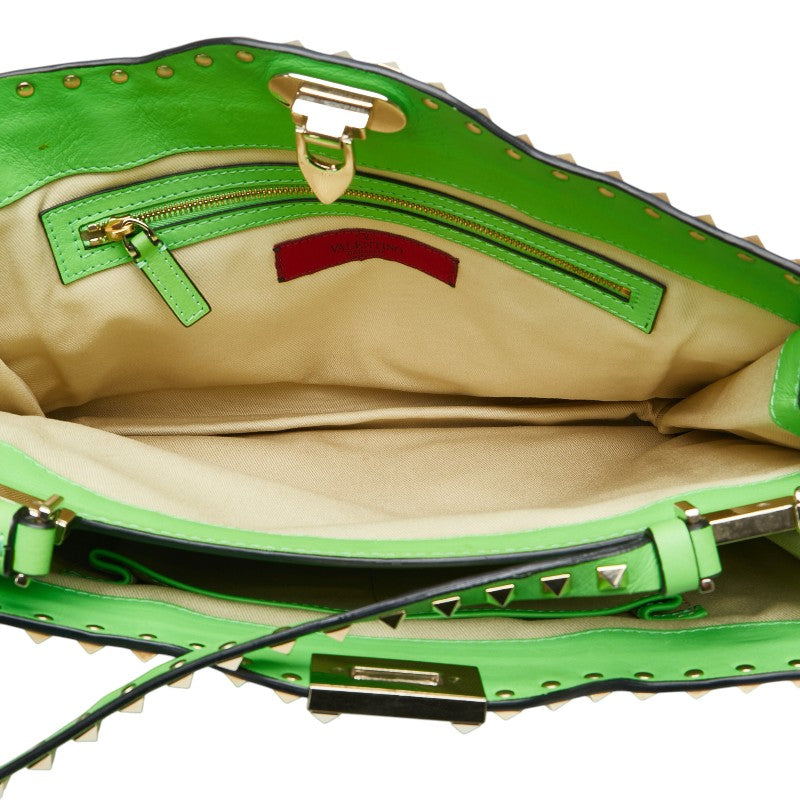 ヴァレンティノ ロックスタッズ ハンドバッグ ショルダーバッグ 2WAY グリーン ゴールド レザー レディース VALENTINO 【中古】