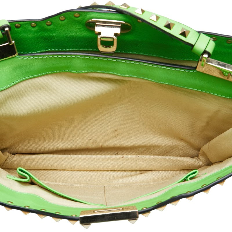 ヴァレンティノ ロックスタッズ ハンドバッグ ショルダーバッグ 2WAY グリーン ゴールド レザー レディース VALENTINO 【中古】