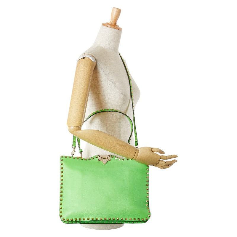 ヴァレンティノ ロックスタッズ ハンドバッグ ショルダーバッグ 2WAY グリーン ゴールド レザー レディース VALENTINO 【中古】