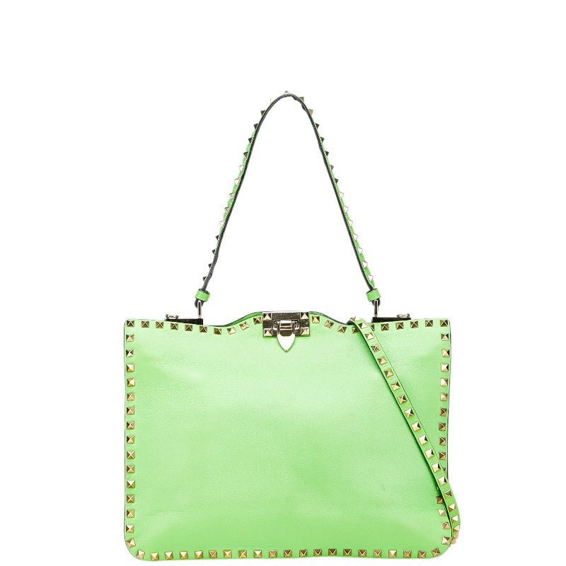 ヴァレンティノ ロックスタッズ ハンドバッグ ショルダーバッグ 2WAY グリーン ゴールド レザー レディース VALENTINO 【中古】