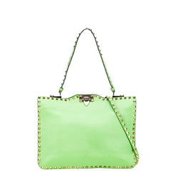 ヴァレンティノ ロックスタッズ ハンドバッグ ショルダーバッグ 2WAY グリーン ゴールド レザー レディース VALENTINO 【中古】