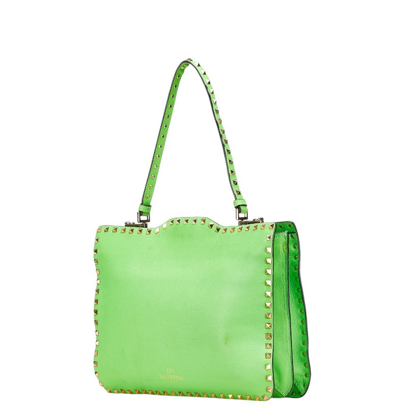 ヴァレンティノ ロックスタッズ ハンドバッグ ショルダーバッグ 2WAY グリーン ゴールド レザー レディース VALENTINO 【中古】