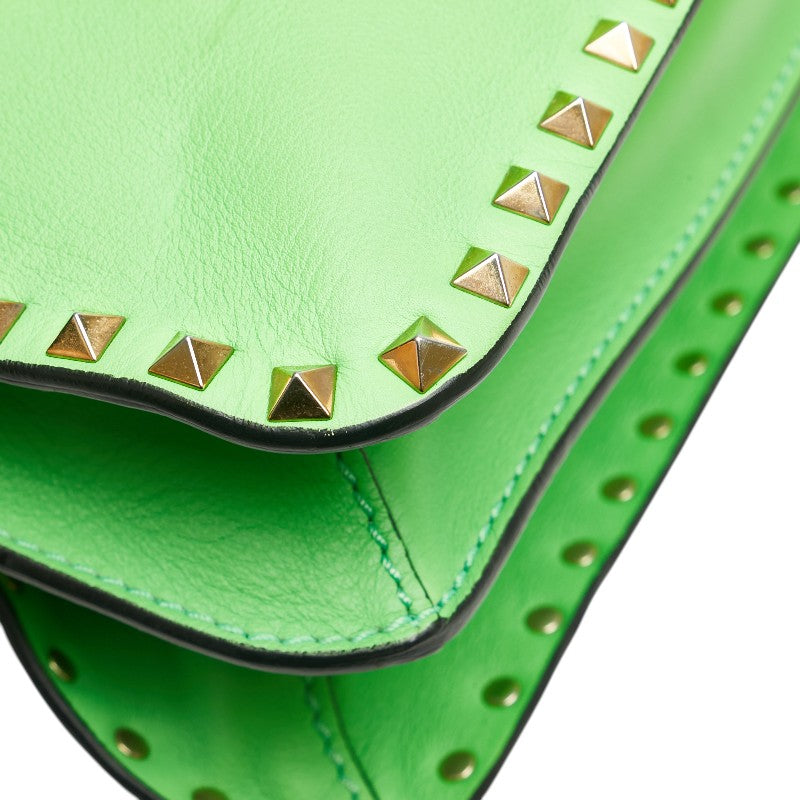 ヴァレンティノ ロックスタッズ ハンドバッグ ショルダーバッグ 2WAY グリーン ゴールド レザー レディース VALENTINO 【中古】