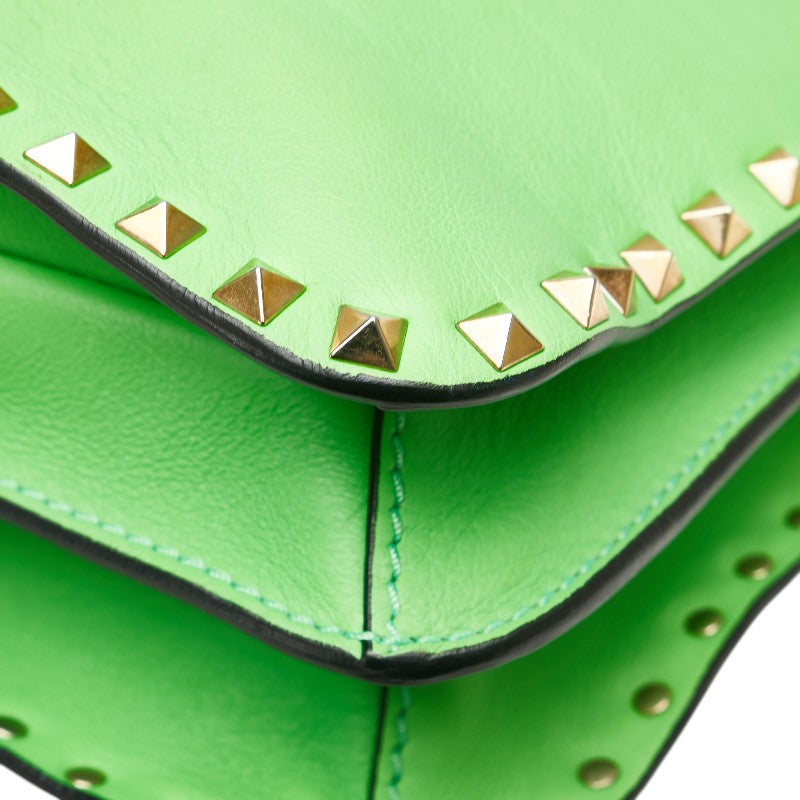 ヴァレンティノ ロックスタッズ ハンドバッグ ショルダーバッグ 2WAY グリーン ゴールド レザー レディース VALENTINO 【中古】